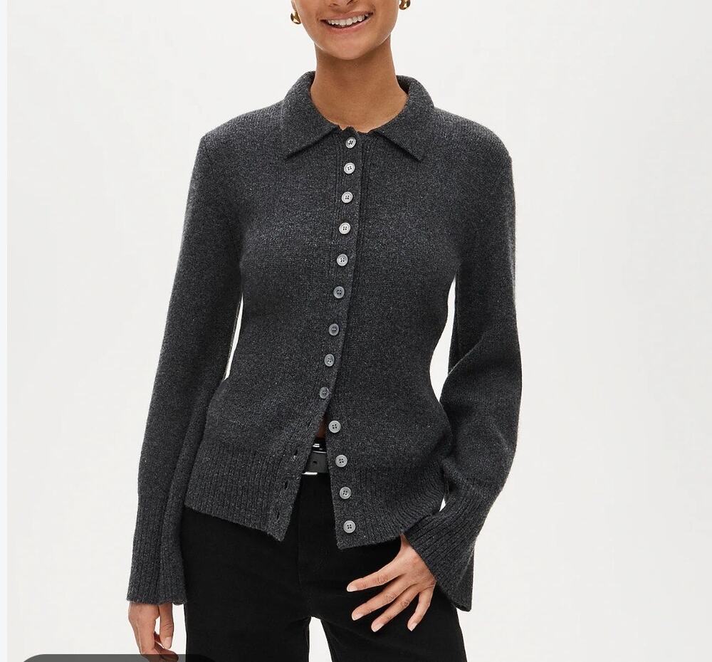 J. Crew Milano wool stitch cinched waist cardigan women Sz. M grey NWT
